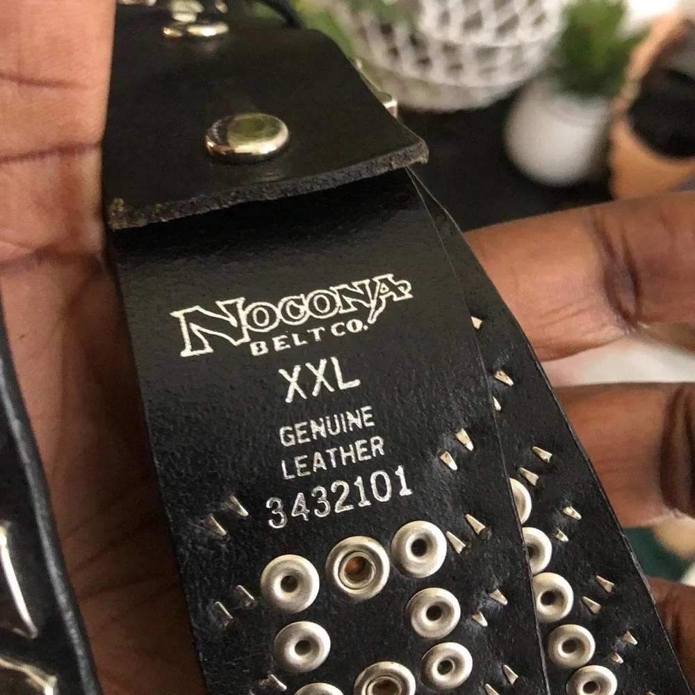 Y2K Grunge Goth Black Silver Genuine Leather Chunky Studded Belt Large Buckle